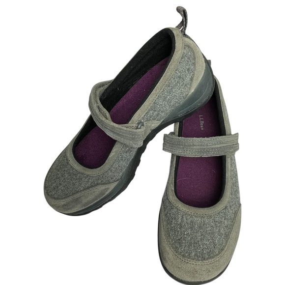 LL Bean Women's Grey Wool Mary Jane Clogs Shoes Comfort Slip Ons Sz 8.5M - Picture 1 of 15